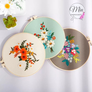 ชุดปักลายดอกไม้ ขนาด 20cm Beginner flower DIY Embroidery Kit 20cm.