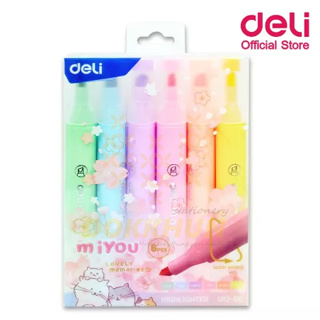 Deli U12-6C Highlighter Pastel ปากกาไฮไลท์สีพาสเทล ขนาด 1-4mm สุดน่ารัก แพ็ค 6 แท่ง 6 สี เครื่องเขียน ปากกาเน้นข้อความ ไ