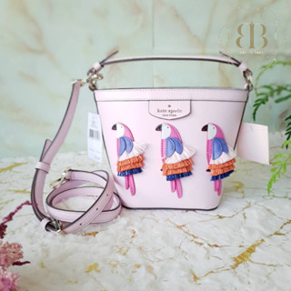 KATE SPADE Flock Party Parrot Bucket Bag Leather Crossbody WKRU6840 Multi กระเป๋าสะพาย ลายนกแก้ว