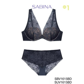 SABINA Mad Moiselle BASIC LACE A/W 23 (เซตชุดชั้นใน) มีโครง รหัส SBV1615BD+SUV1615BD สีน้ำเงินเข้ม