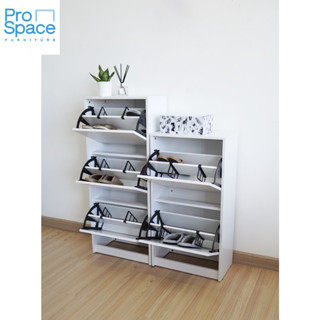ProSpace ตู้รองเท้า 2 ชั้น และตู้รองเท้่า 3 ชั้น ฝาเปิด สีขาว