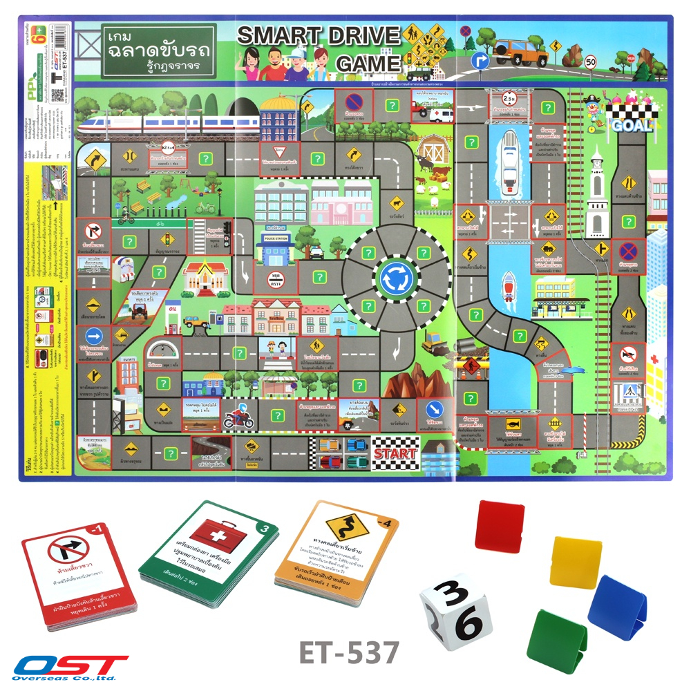 เกมกระดาน ชุด ฉลาดขับรถ รู้กฎจราจร (SMART DRIVE GAME) กระดานพลาสติก ขนาดเมื่อกาง 50x70 ซม./ ET-537