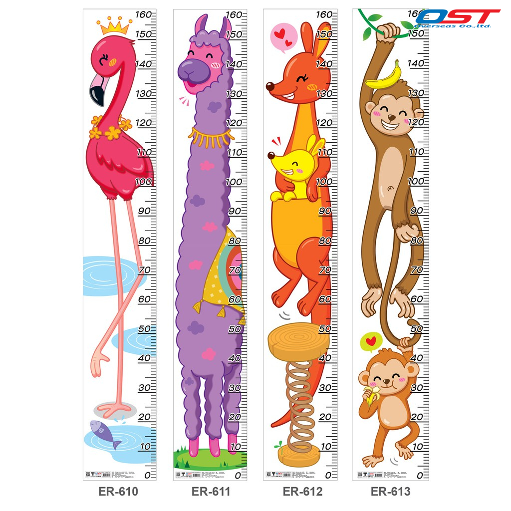 ที่วัดส่วนสูง 0-160 ลายการ์ตูนน่ารัก ผลิตจากพลาสติก พิมพ์สีสด (บรรจุ 1 ชิ้น) มีให้เลือกหลายแบบ