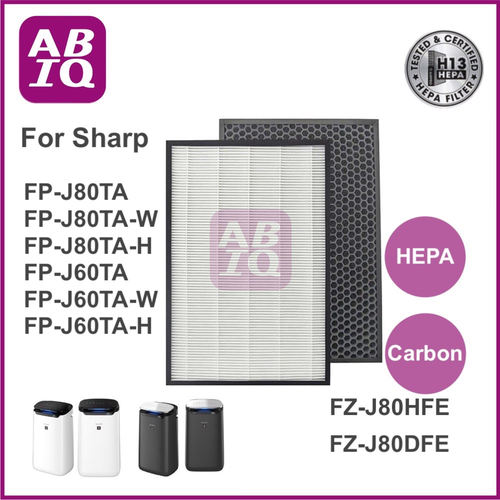 ABIQ แผ่นกรองอากาศ FZ-J80HFE เครื่องฟอกอากาศ Sharp รุ่น FP-J80TA, FP-J60TA, FP-J80TA-W, FP-J60TA-W, 
