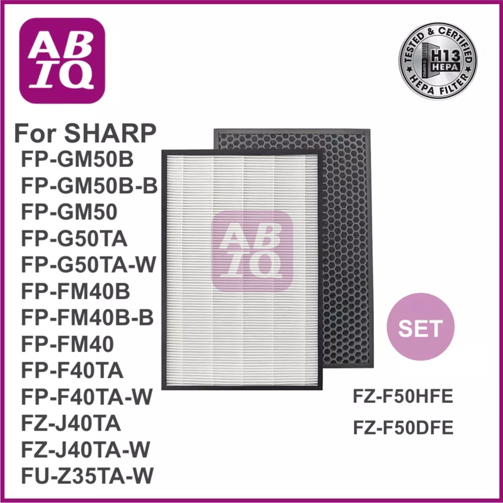 ABIQ แผ่นกรองฝุ่น HEPA H13 รุ่น FZ-F50HFE สำหรับ Sharp รุ่น FP-G50TA, FP-GM50B, FP-G50TA, FP-GM50, F