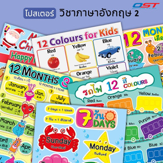 โปสเตอร์พลาสติก วิชาภาษาอังกฤษ( 7วัน, 12เดือน, 12สี ) ขนาด 50x70 ซม. มีหลากหลายแบบให้เลือก