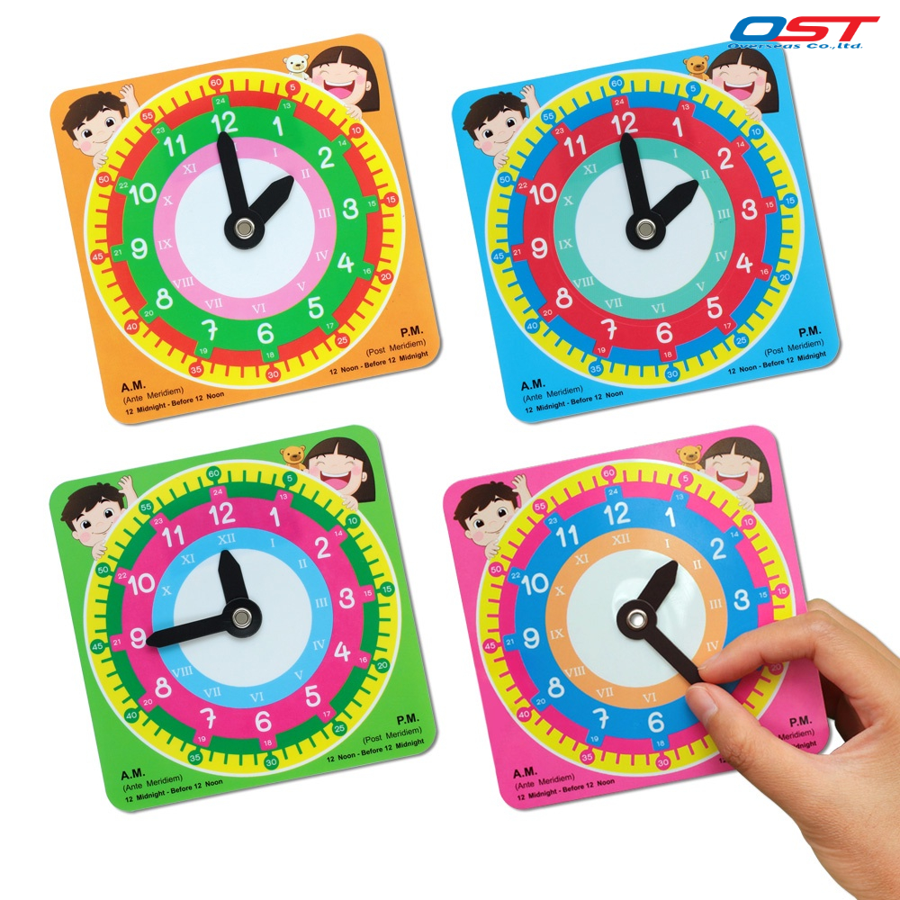 นาฬิกาสอนเวลา ขนาด 12x12 ซม. หมุนเข็มได้รอบ ใช้เรียนรู้นาฬิกาและเวลา ผลิตจากพลาสติก/ ET-609