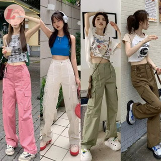 LADY_JEANS#1089(ใส่โค้ด 𝐌𝐈𝐃𝐍𝐈𝐆𝐇𝐓𝟗𝟏𝟓 ลด 50%)กางเกงคาร์โก้ เอวสูง เอวเชือกผูก ผ้ายีนส์ กางเกงแฟชั่น กางเกงขากระบอก พร้อมส