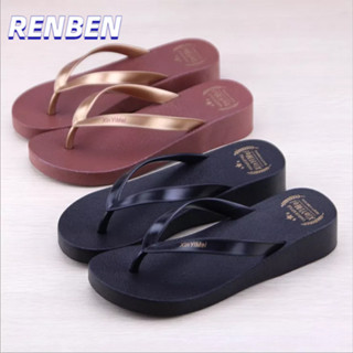 RENBEN 2023 ฤดูร้อนรองเท้าแตะใหม่ พื้นรองเท้าหนาลิ่ม flip-flops แฟชั่นผู้หญิงชายหาดกลางแจ้งอเนกประสงค์