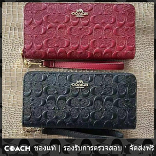 OUTLET💯 Coach แท้ C7360  หนังเนื้อตัวอักษร กระเป๋าคลัตช์ กระเป๋าสตรี กระเป๋าสตางค์ใบยาว กระเป๋าโทรศัพท์มือถือ