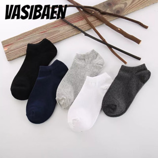 VASIBAEN ถุงเท้าข้อสั้น สีดำ ขาว เทา เนื้อผ้าคอตตอน นุ่ม ระบายอากาศได้ดี