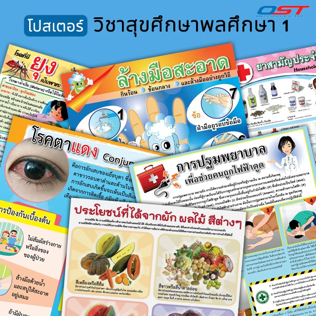 โปสเตอร์พลาสติก-กระดาษ วิชาสุขศึกษาพลศึกษา (อาหารหลัก5หมู่ สุขบัญญัติ และปฐมพยาบาล) ขนาด 50x70 ซม. มีหลากหลายแบบให้เลือก