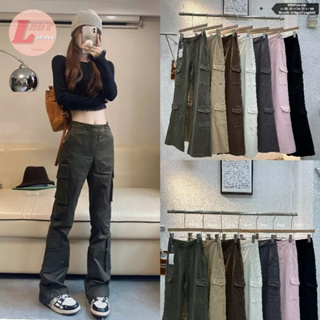 LADY_JEANS#689(ใส่โค้ด 2WA615ลดสูงสุด120.-)กางเกงขาม้าเอวสูง ผ้ายีนส์ ทรงคาร์โก้ เองสูง กางเกงแฟชั่น พร้อมส่ง ผู้หญิง