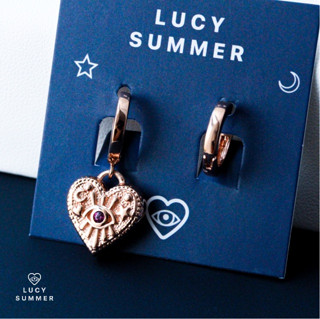 LUCY SUMMER ต่างหูห่วง ห้อยจี้รูปหัวใจ ฝังพลอย เงินแท้ (รุ่น LUNA LOVE Earrings Silver 925)