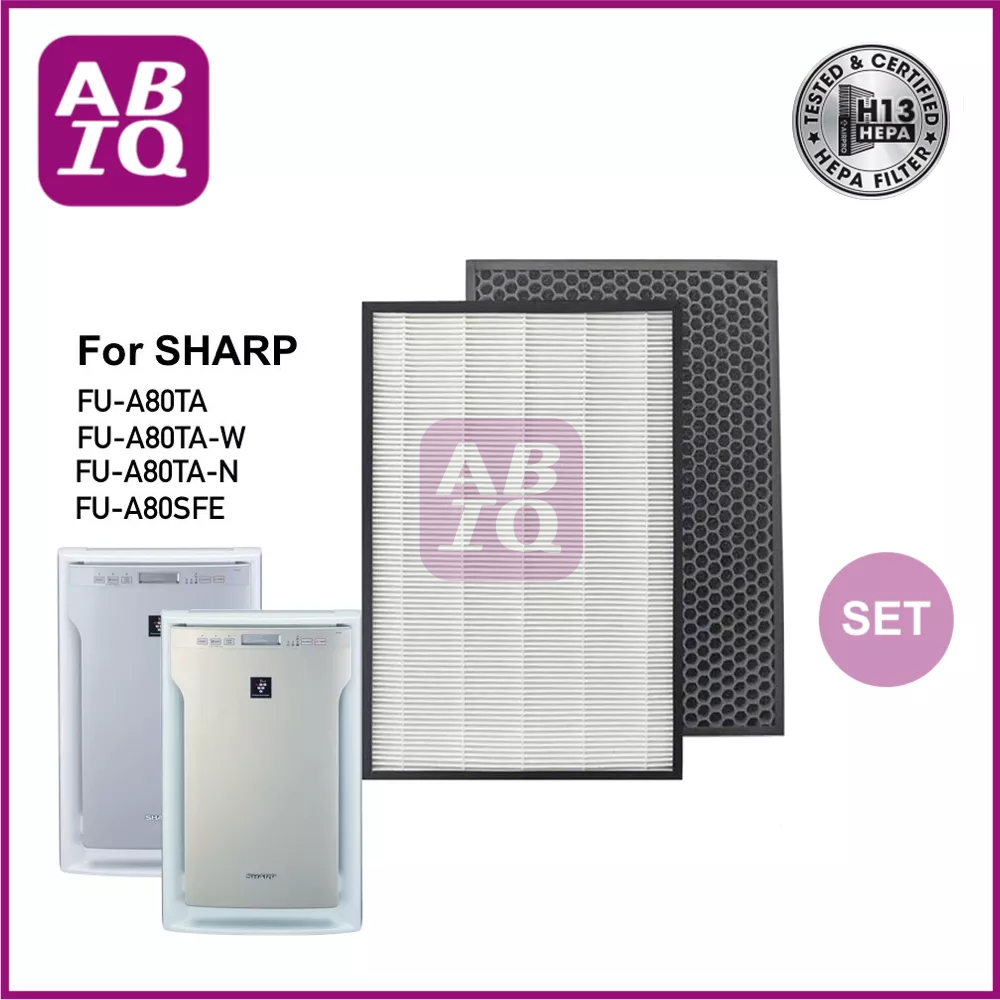 ABIQ แผ่นกรองอากาศ HEPA H13 Filter FZ-A80SFE และ กรองคาร์บอน สำหรับเครื่องฟอกอากาศ sharp รุ่น FU-A80TA