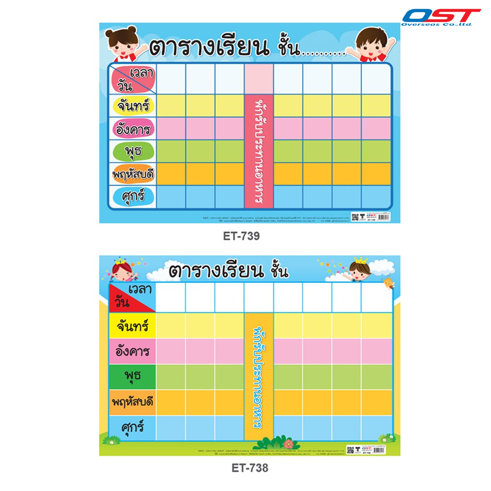 บอร์ดตารางเรียน ขนาด 60 x 40 ซม. โปสเตอร์ตารางเรียน-สอน ผลิตจากพลาสติก หนา 0.2 มม. มีให้เลือก 2 แบบ