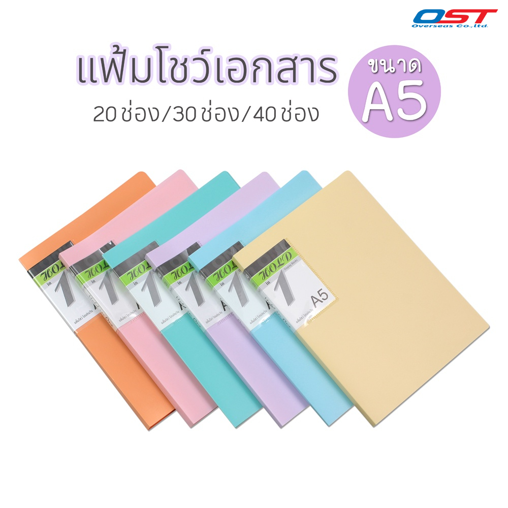 แฟ้มใส่เอกสาร แฟ้มสะสมผลงาน แฟ้มโชว์ ขนาด A4 มีให้เลือก 20 30 และ40 ช่อง (รุ่น Hold in One) สีพาสเทล