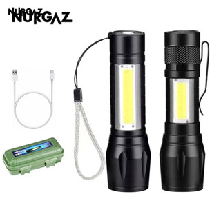 NURGAZ ไฟฉาย ไฟฉายแรงสูง ไฟฉาย LED แบบพกพา ไฟฉายสำหรับเดินป่า ไฟฉายซูมได้ ไฟฉายแรงสูง ปรับโหมดได้ ไฟแฟลช์ ชาร์จ USB ขนาดเล็ก พกพาสะดวก