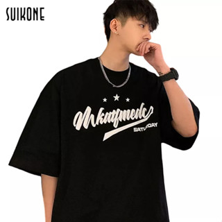 Suikone   ผู้ชายเสื้อยืดสั้นแขนแฟชั่นเวอร์ชั่นเกาหลีที่นิยมของเสื้อยืดตัวอักษรที่เรียบง่ายพิมพ์สั้นแขน