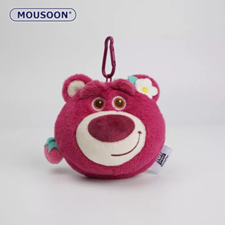 MOUSOON จี้ Dompet Koin ทรงกลมรูปหมีสตรอเบอร์รี่สีแดงตุ็กตาแพนด้าปุกปุยบัตรพวงกุญแจห้อย กระเป๋าน่ารักผู้หญิง กระเป๋าสตางค์สีชมพู