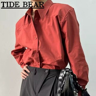 TIDE BEAR เสื้อผู้ชาย เกาหลีย้อนยุคสบายๆ ผ้าฝ้ายแท้สีทึบสูงแฟชั่นคาร์ดิแกน