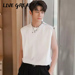 LIVE GREAT เสื้อกั๊กผู้ชายฤดูร้อนเทรนด์ใหม่ออกแบบเฉพาะกีฬาเสื้อยืดไม่มีแขน