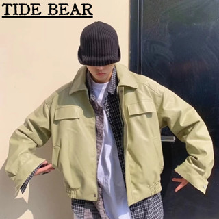 TIDE BEAR ผู้ชาย อเมริกันเรโทรถนน สูง-ระดับไฮเอนด์ฮิปฮอปหลวมสั้นแฟชั่นรถจักรยานยนต์ปกปูเสื้อแจ็คเก็ต