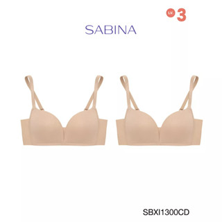 SABINA BRALESS เสื้อชั้นใน (Set 2 ชิ้น) Invisible Wire (ไร้โครง) รุ่น Modern V รหัส SBXI1300CD สีเนื้อเข้ม