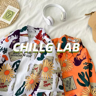 CHILLG LAB เสื้อเชิ้ตลายดอกไม้ฮาวายผู้ชายวินเทจลําลองหลวมสไตล์ฮ่องกงบีชรีสอร์ทดอกไม้คู่แขนสั้นเสื้อเชิ้ต