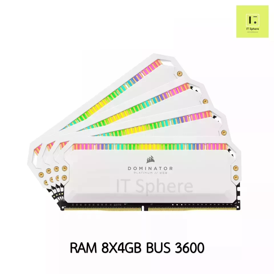 แรม Dominator 32GB Bus 3600 DDR4 สีขาว (RAM CORSAIR DOMINATOR PLATINUM RGB 32GB (4 x 8GB) DDR4 3600MHz