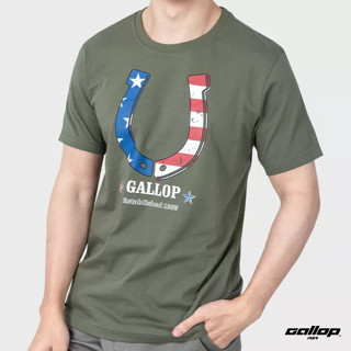 GALLOP : เสื้อยืดผ้าคอตตอนพิมพ์ลาย Graphic Tee รุ่น GT9102 สี Olive green - เขียวขี้ม้า / ราคาปกติ 790.-