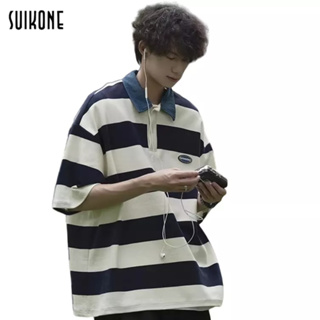 Suikone   เสื้อโปโลผู้ชายใหม่สไตล์ญี่ปุ่นสไตล์ฮาราจูกุลายทาง…