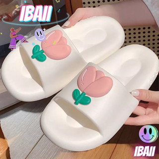 IBAII.  รองเท้าแตะกันกลิ่นในห้องน้ำในร่มรองเท้าแตะดอกทิวลิปหัวใจผู้หญิงน่ารัก