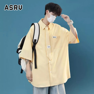 ASRV เสื้อเชิ้ตผู้ชาย เสื้อเชิ้ตผูกเน็คไทแขนสั้นหล่อระดับไฮเอนด์สไตล์ฮ่องกงหลวมสบาย ๆ ของผู้ชาย มาพร้อมกับเนคไท