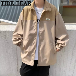TIDE BEAR เสื้อผู้ชาย เกาหลีย้อนยุคสบายๆ เย็บถนนสูงตีคู่กามตัวอักษรปักแจ็คเก็ต