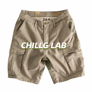 CHILLG LAB กางเกงขาสั้นคาร์โก้ผู้ชายกางเกงนิกเกิ้ลลำลองผ้าคอตตอนทรงตรงกางเกงขาสั้นมีหลายกระเป๋าระบายอากาศสีทึบ