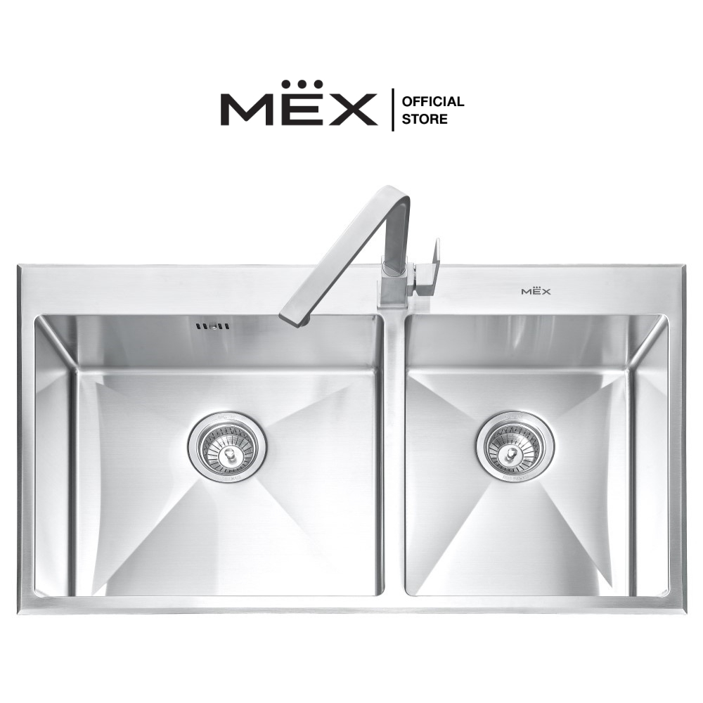 MEX รุ่น SC872 อ่างล้างจาน 2 หลุม ขนาด 87 x 50 สเตนเลส สตีล AISI 304