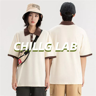 CHILLG LAB เสื้อโปโลผ้าฝ้าย, เครื่องแบบนักเรียน, ชุดทํางาน, เสื้อคลุม, เสื้อผ้าปักแขนสั้น