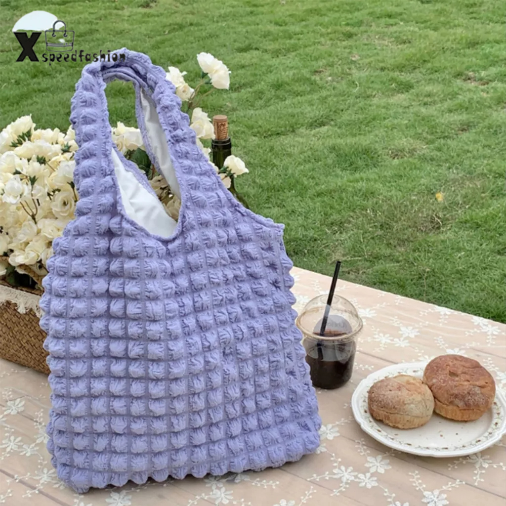 xspeedfashion(X1814) กระเป๋าผ้าย่น ทรงนิ่ม ผ้ายับ สุดน่ารักแนวเกาหลี