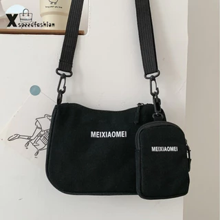 (ส่งด่วน)xspeedfashion(X1646) -m3กระเป๋าสะพายข้าง ผ้าแคนวาส กระเป๋ามีลูก กระเป๋าเซ็ต