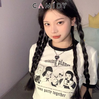 Camidy เสื้อยืดแขนสั้นสตรีแขนสั้นรุ่นใหม่โชว์สะดือและท่อนบนเพรียวบาง