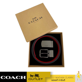 ของแท้ 💯% เข็มขัด COACH C6812 BOXED PLAQUE AND HARNESS BUCKLE CUT TO SIZE REVERSIBLE BELT, 38 MM (QBTKA) [C6812QBTKA]