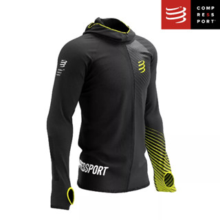 Compressport เสื้อฮู้ดแขนยาว 3D Thermo Seamless Hoodie Zip - SwimBikeRun 2023 BLACK / EVENING PRIMROSE / WHITE สีดำ