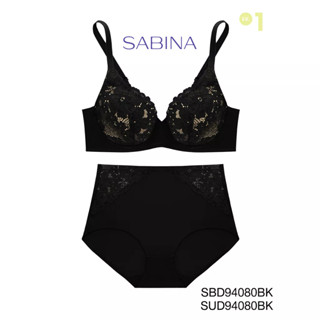 Sabina (เซ็ตชุดชั้นใน) มีโครง รุ่น Perfect Bra รหัส SBD94080BK+SUD94080BK สีดำ