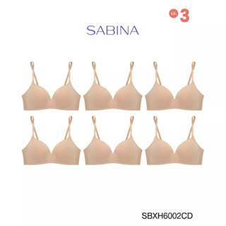 Sabina เสื้อชั้นใน (Set 6 ชิ้น) Invisible Wire (ไม่มีโครง) รุ่น Soft Doomm รหัส SBXH6002CD สีเนื้อเข้ม