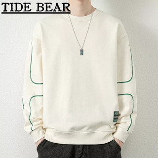 TIDE BEAR เสื้อกันหนาวผู้ชาย เกาหลีย้อนยุคสบายๆ ระดับไฮเอนด์หลวมลายพิมพ์แฟชั่นรอบคอแขนยาวด้านบน