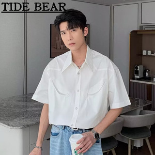 TIDE BEAR เสื้อผู้ชาย เกาหลีย้อนยุคสบายๆ แฟชั่นระดับไฮเอนด์หลวมกระชับง่ายแขนสั้น