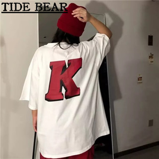 TIDE BEAR เสื้อยืดผู้ชาย อเมริกันเรโทรถนน Veร้อนจดหมายพิมพ์แฟชั่นสูงแขนสั้น