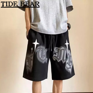 TIDE BEAR กางเกงผู้ชาย อเมริกันย้อนยุคถนนผู้ชายและผู้หญิงลำลองตัวอักษรพิมพ์หลวมกว้าง-ขาตรงห้าจุด