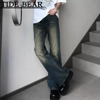 TIDE BEAR กางเกงยีนส์ผู้ชาย อเมริกันย้อนยุคถนนมีความสุขผู้ชายและผู้หญิงไมโคร-ลาโคลนสีเหลืองย้อมสูงถนนตรง